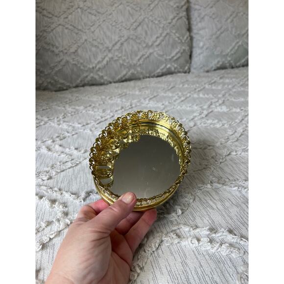 Vintage Mirrored Gold Tone Vanity Tray Lipstick Makeup Tray - Picture 3 of 10
